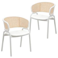 Dining Chair with White Powder Coated Steel Legs and Wicker Back, Set of 2