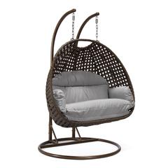 LeisureMod Wicker Hanging 2 person Egg Swing Chair , Light Grey