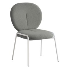 Mid-Century Modern Boucle Dining Chair with White Frame, Green