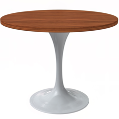 Verve 36 Round Dining Table, White Base with Cognac Brown MDF Top