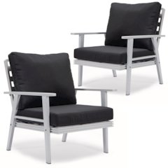 Walbrooke Outdoor Patio White Aluminum Armchairs With Cushions Set in Charcoal