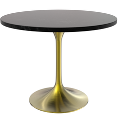 Verve 36" Round Dining Table, Brushed Gold Base with Black MDF Top