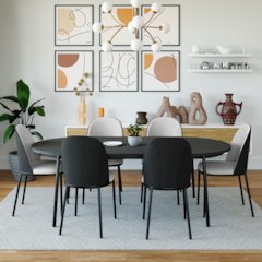 Tule 7-Piece Dining Set in Steel Frame with 6 Upholstered Seat Dining Table