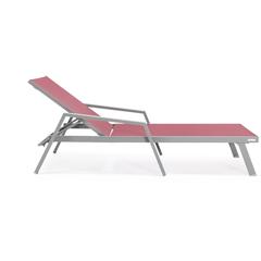 Marlin Patio Chaise Lounge Chair With Armrests in Grey Aluminum Frame, Set of 2