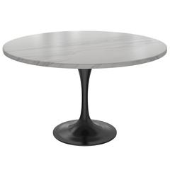 Verve Collection 48 Round Dining Table, Black Base with Sintered Stone White Top