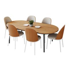 7-Piece Dining Set in White Steel Frame with 6 Dining Chairs and Dining Table