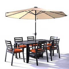 Chelsea Aluminum Outdoor Dining Table With 8 Chairs and Cherry Cushions