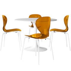 5-Piece Dining Set Round White MDF Dining Table