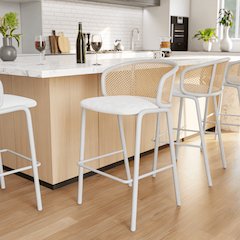 Ervilla Mid-Century Modern Wicker Bar Stool in White