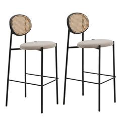 Euston Modern Wicker Bar Stool With Black Steel Frame, Set of 2