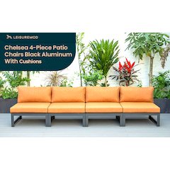 Chelsea 4-Piece Middle Patio Chairs Black Aluminum With Cushions