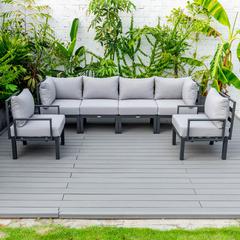 LeisureMod Chelsea 6-Piece Patio Sectional Black Aluminum With Cushions in Light Grey