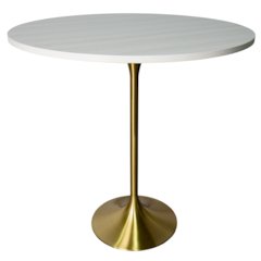 Bar Height Table Brushed Gold Base with 48" Round Light Natural Wood MDF Top