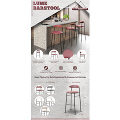 Lume Collection Modern Bar Stool in Burgundy