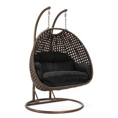 LeisureMod Wicker Hanging 2 person Egg Swing Chair , Black