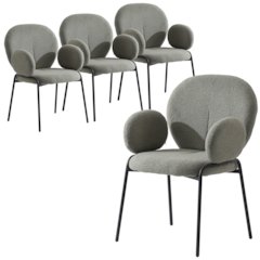 Celestial Series Boucle Dining Arm Chair, Black Frame with Green Fabric Set of 4