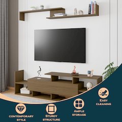 Surrey Modern TV Stand with MDF Shelves and Bookcase in Oak Wood