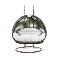 Beige Wicker Hanging 2 person Egg Swing Chair