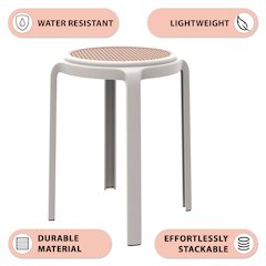 Tresse Series Stackable Round Poly Stool With Wicker Top 13 in White