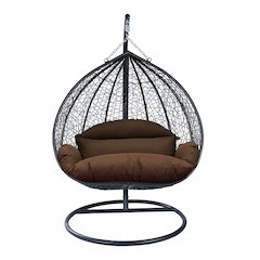 Recluse Collection Modern Outdoor Swing Chair Black Frame with Brown Cushion