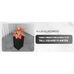 Terra Series Poly Stone Planter in Black 10.2" x 10.2" 23.6" High
