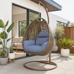 Beige Wicker Hanging Egg Swing Chair