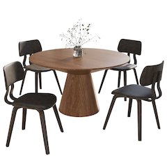 5-Piece Dining Set with Round Wooden Table