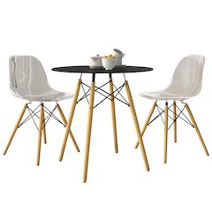 Dover 3-Piece Dining Set with Round Black MDF Top Bistro Table in Clear