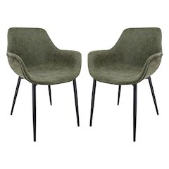 Markley Modern Leather Dining Arm Chair With Metal Legs Set of 2