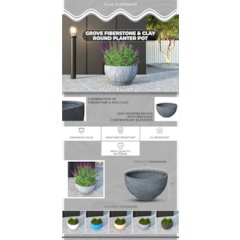 Grove Series Hemisphere Poly Clay Planter in Aged Concrete 14.9 Dia, 7.8 High