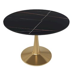 Bristol 40" round dining table Gold base with Black Sintered stone Top