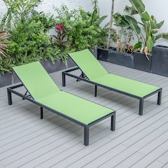 Marlin Patio Chaise Lounge Chair With Black Aluminum Frame, Set of 2 in Green