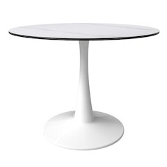 Bristol 40" round dining table White base with White Sintered stone Top