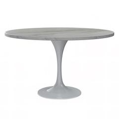48 Round Dining Table, White Base with Laminated White Marbleized Top
