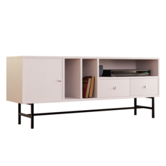 Rectangular TV Stand with Enclosed Storage and Powder Coated Iron Legs
