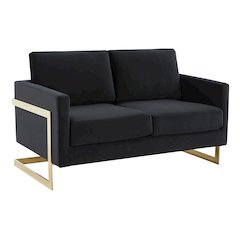 Lincoln Modern Mid-Century Upholstered Velvet Loveseat with Gold Frame