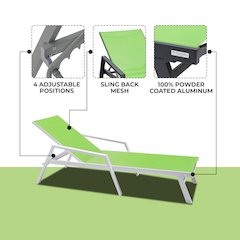 Marlin Patio Chaise Lounge Chair With Armrests in White Aluminum Frame