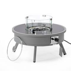 Walbrooke Outdoor Patio Aluminum Round Fire Pit Side Table with Lid