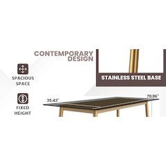 Zayle Series Modern Dining Table Brushed Gold Base, With 71 Clear Glass Top