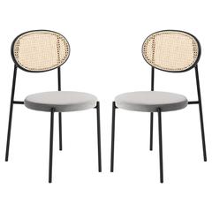 Euston Modern Wicker Dining Chair with Velvet Round Seat Set of 2