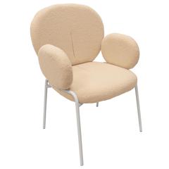 Celestial Series Boucle Dining Arm Chair, White Frame with Beige Fabric