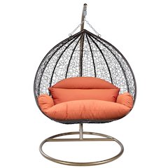 Recluse Collection Modern Outdoor Swing Chair Brown Frame with Orange Cushion