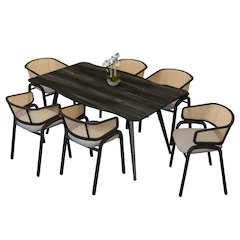 7-pc Dining Set Ravenna and 6 Ervilla Chairs in Ebony-Beige