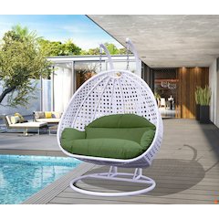 White Wicker Hanging 2 person Egg Swing Chair