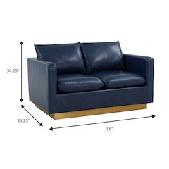 Nervo Modern Mid-Century Upholstered Leather Loveseat with Gold Frame