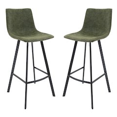 Elland Modern Upholstered Leather Bar Stool With Iron Legs & Footrest Set of 2
