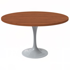 Verve 48 Round Dining Table, White Base with Cognac Brown MDF Top