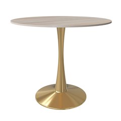 Bristol 35" round dining table Gold base with marbled MDF top
