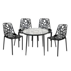 5-Piece Aluminum Outdoor Patio Dining Set with Tempered Glass Top Table