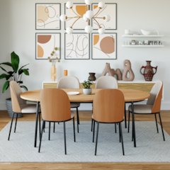 Tule 7-Piece Dining Set in Steel Frame with 6 Upholstered Seat Dining Table